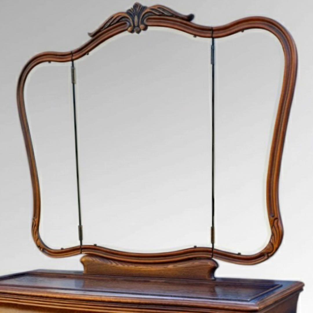 松永工房 IDC大塚家具 ヴィンテージ 両袖 三面鏡 ドレッサー ナラ材