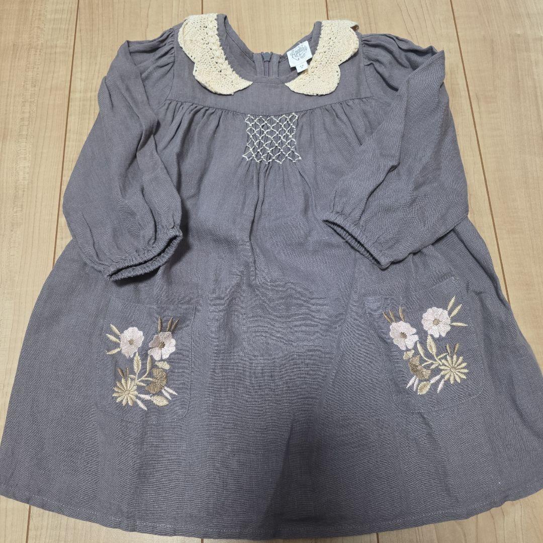 Apolina グレー刺繍ワンピース 3-5Y