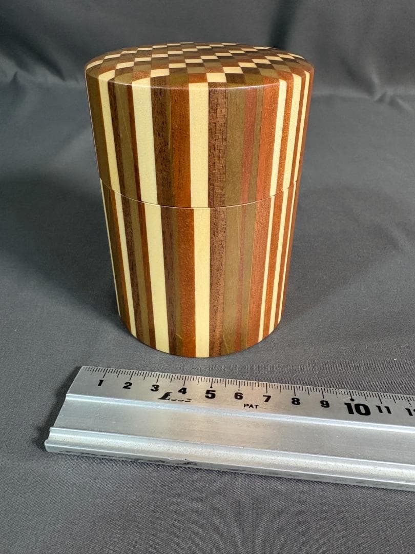 未使用品 箱根寄木細工 茶筒 木製容器 円筒形