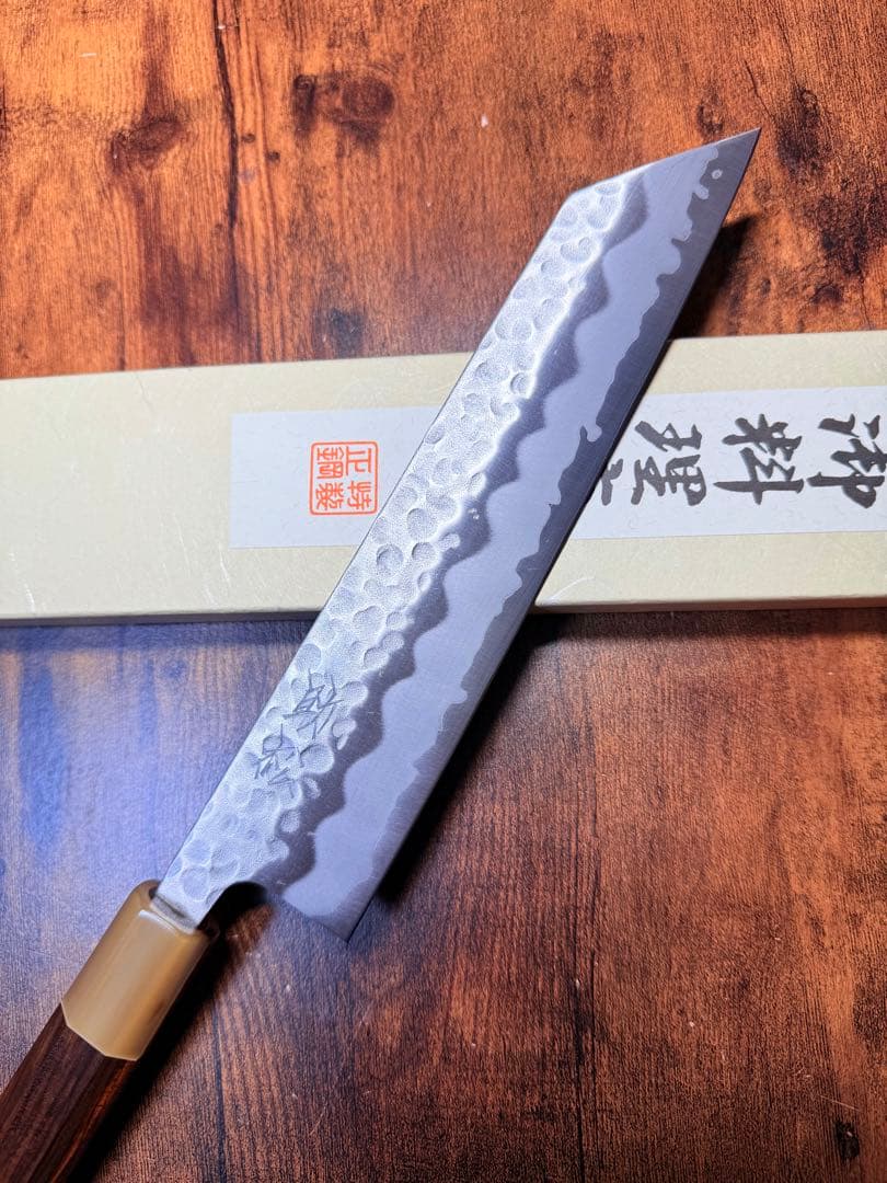 助松　牛刀 切付　7寸　白紙ニ号　包丁　紫檀白水牛八角柄