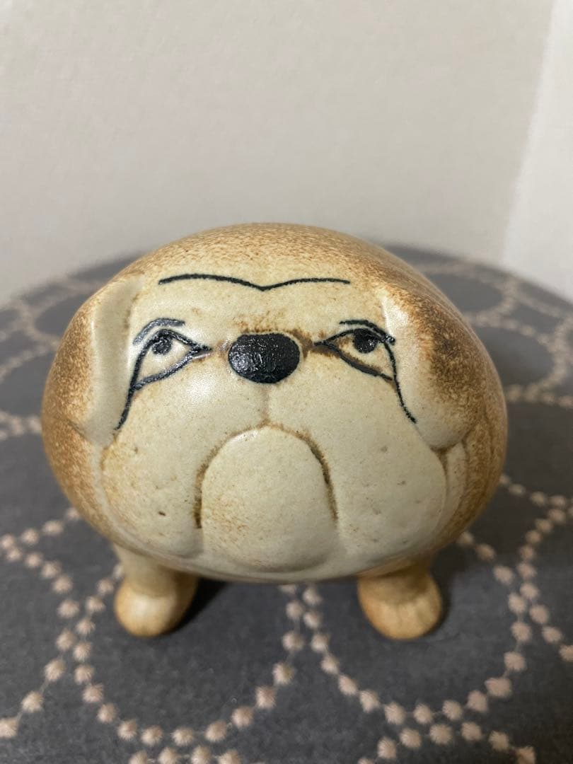 リサラーソン 置物 ケンネル ブルドッグ（中）グレー &ベージュ　2点セット　犬