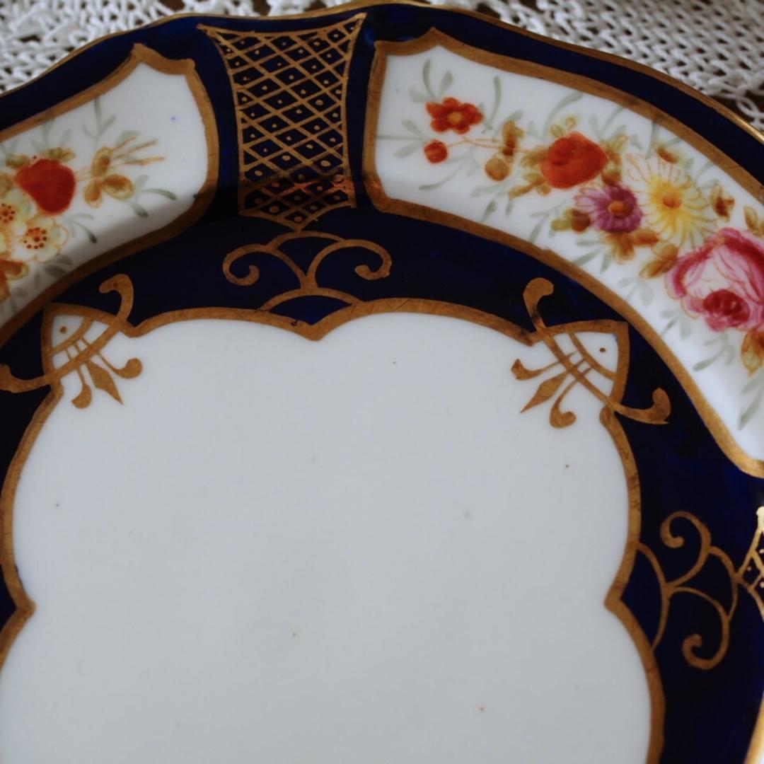 素敵　英国ハマースレイ　コバルト＆ゴールド　ローズ　プレート２枚　F3