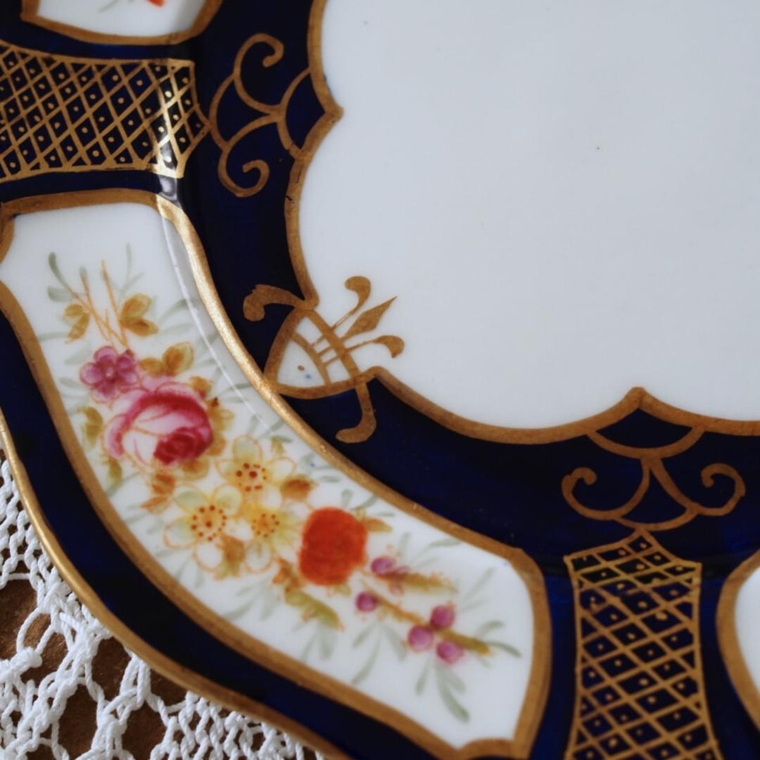 素敵　英国ハマースレイ　コバルト＆ゴールド　ローズ　プレート２枚　F3