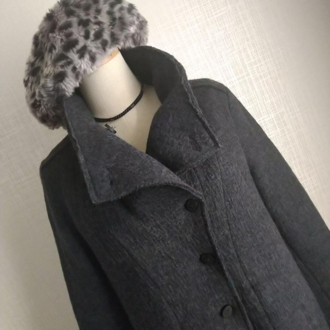 transit par such ウール ダークグレー ロングコート 3