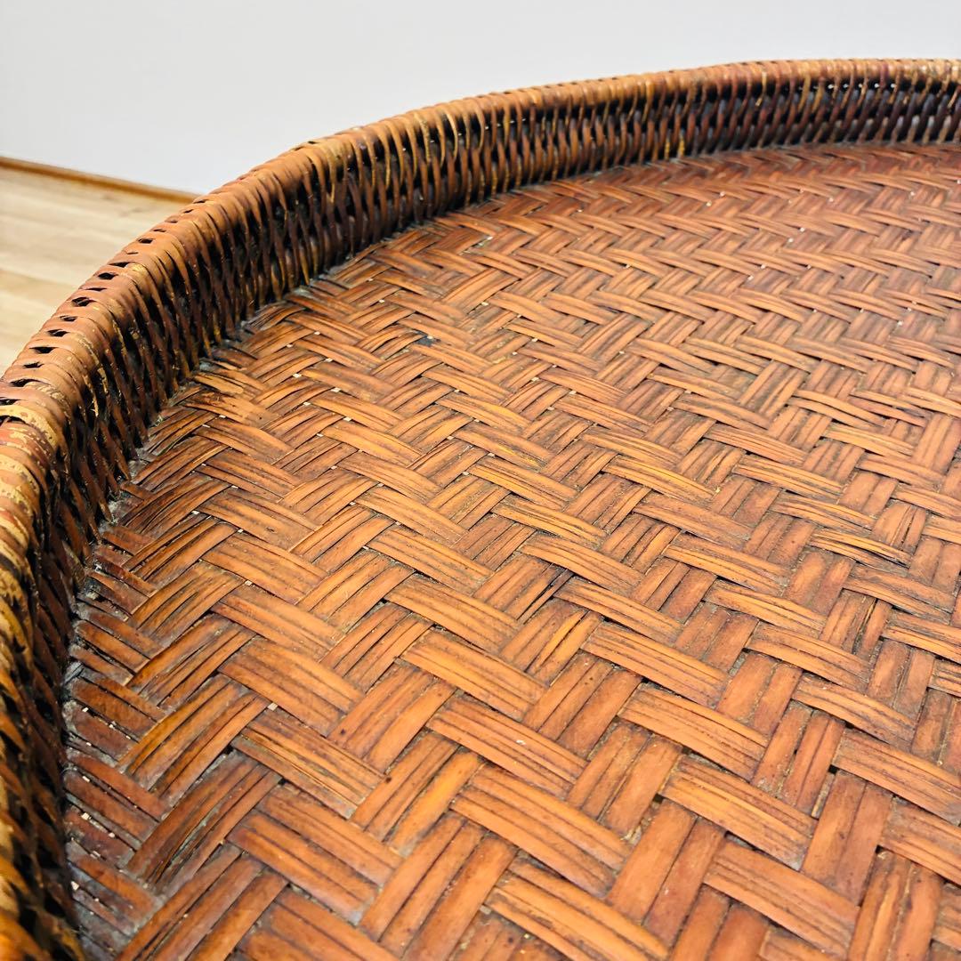 特大 ラタン カントークテーブル　籐 ローテーブル 竹細工 古民具 アジアン雑貨