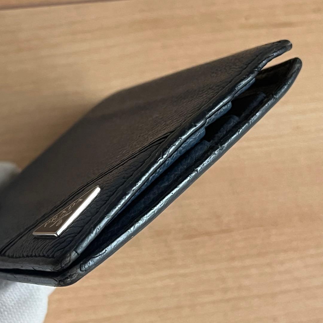 PRADA プラダ マネークリップ メンズ ブルー 青色 レザー ロゴ　ICタグ