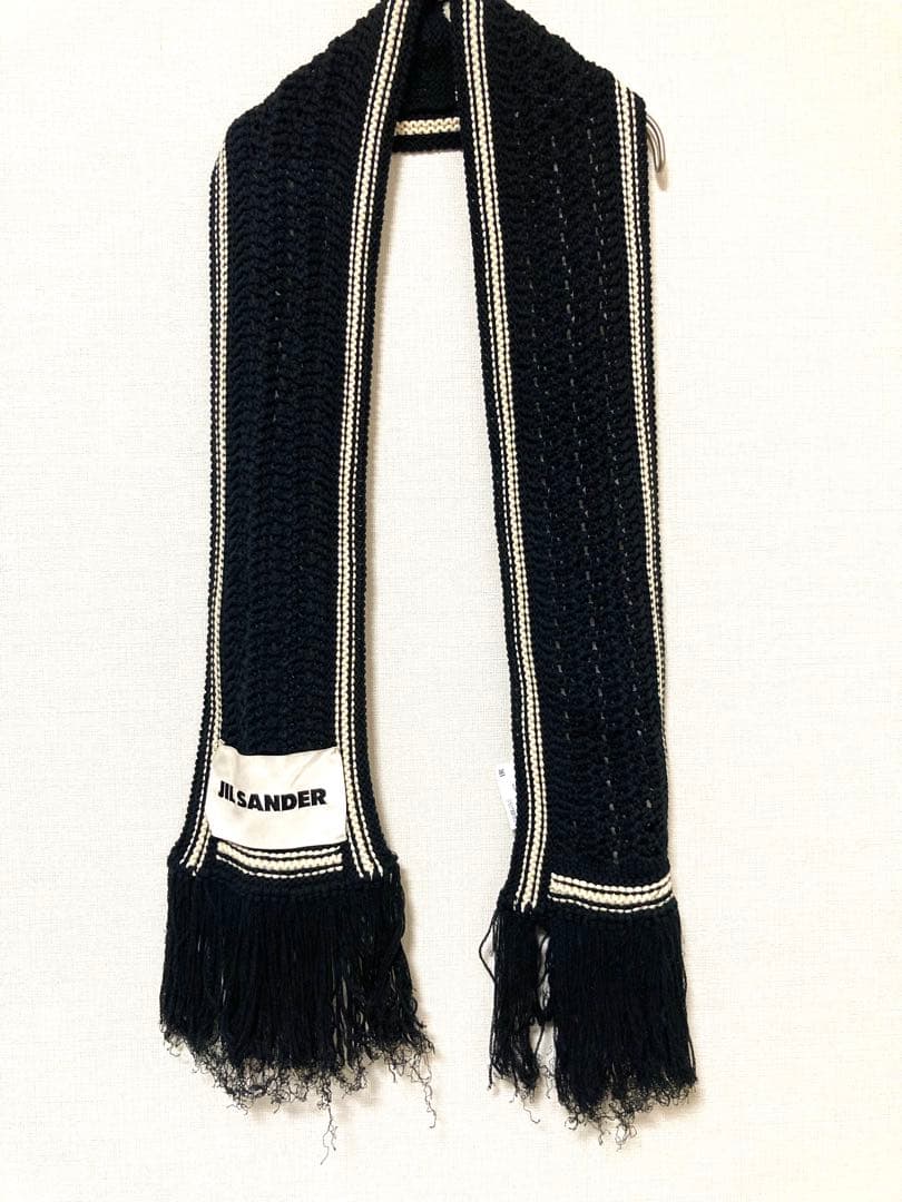 ジルサンダー　コットン　クロシェ　スリム　フリンジ　マフラー　ストール