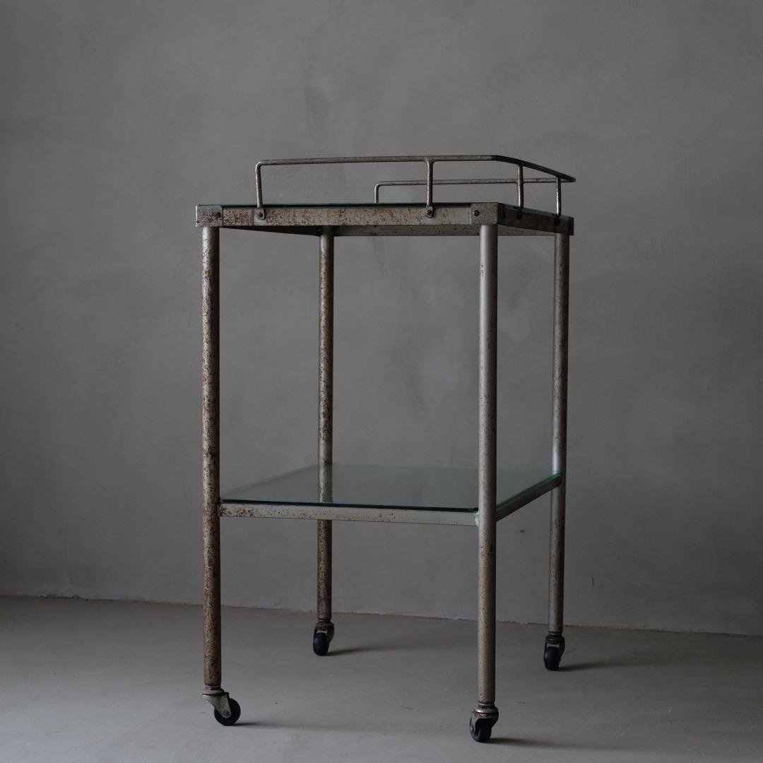 古いガラストップワゴン　棚 シェルフ 収納 古家具 古道具 アンティーク レトロ