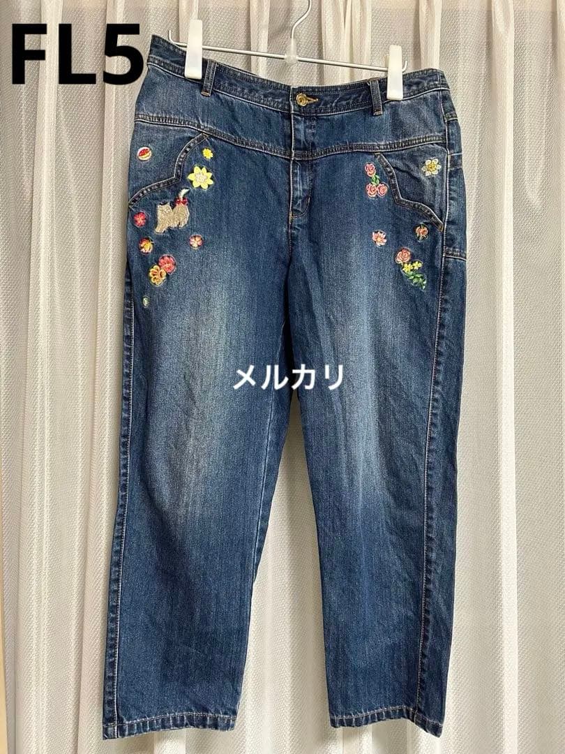 フランシュリッペ　FL5 デニム　ジーンズ　ねこ刺繍　ブルー