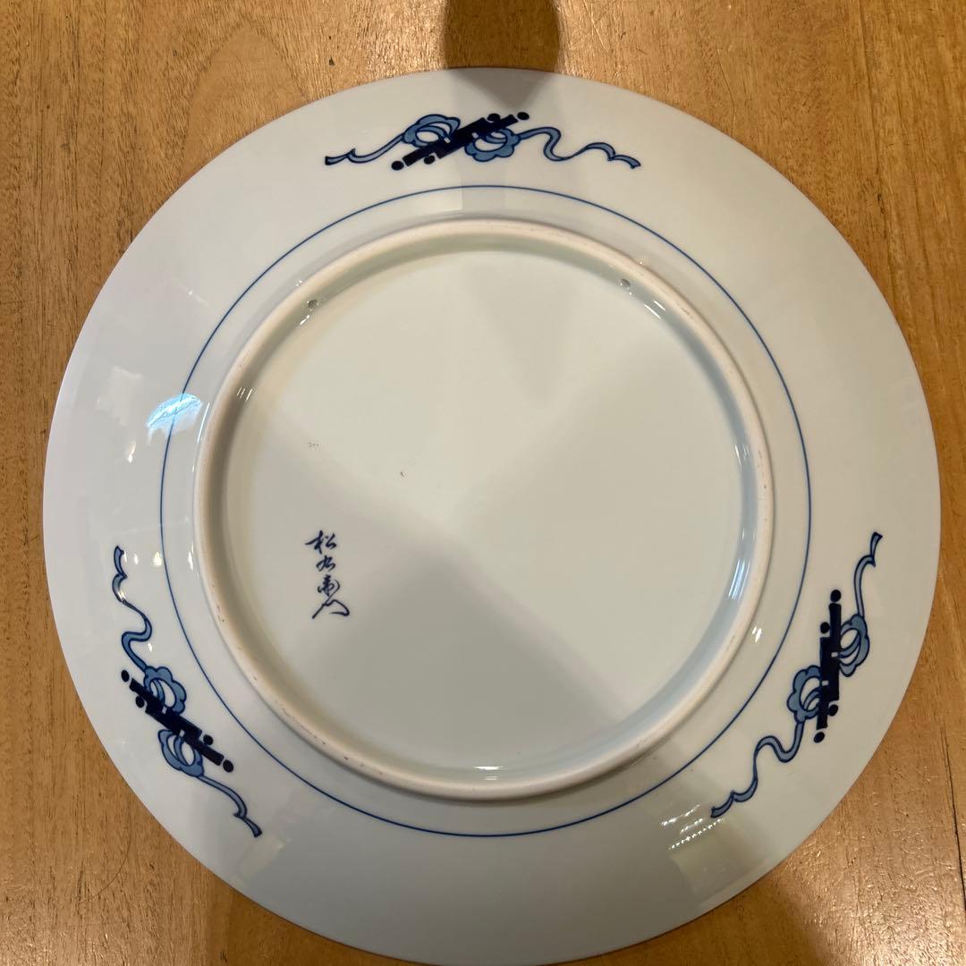 有田焼　松右衛門　古伊万里　飾り皿大皿色絵傘 美人文大皿　近江八景之　箱皿立付