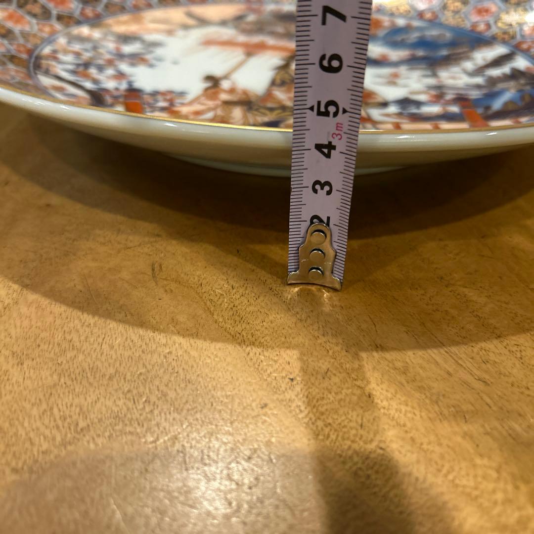 有田焼　松右衛門　古伊万里　飾り皿大皿色絵傘 美人文大皿　近江八景之　箱皿立付