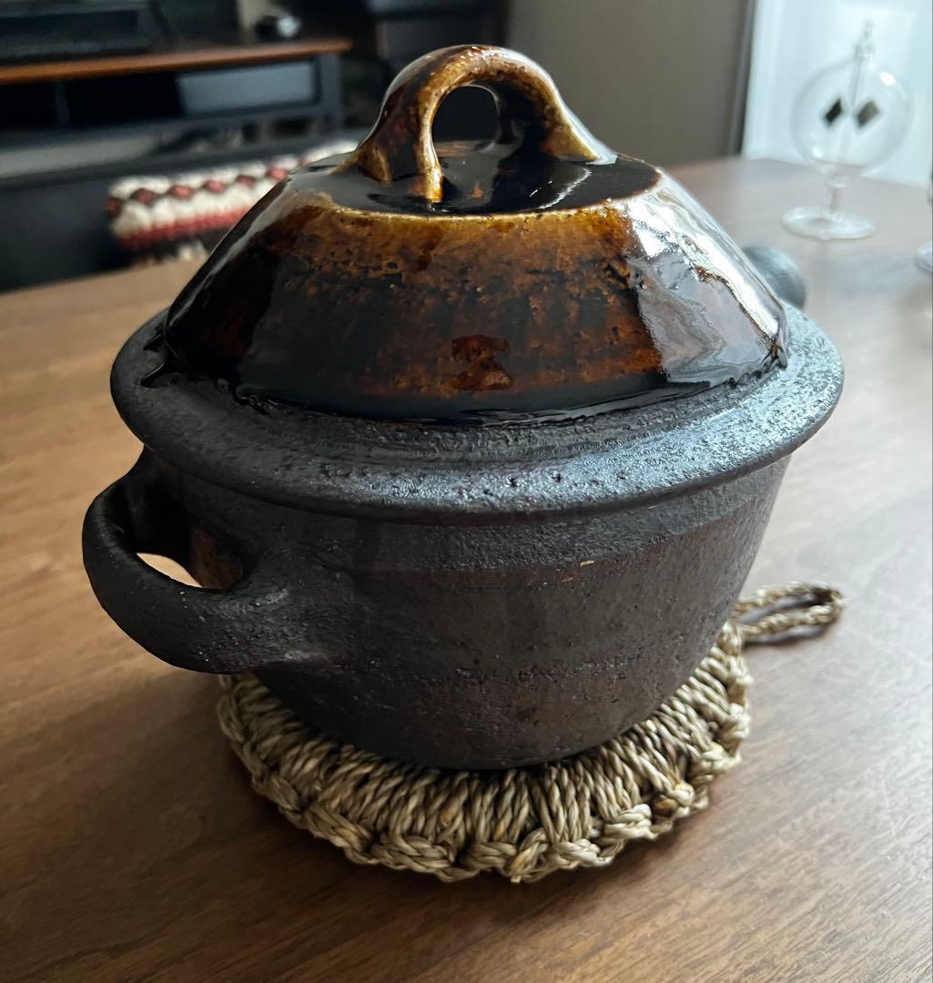 岩井窯　蓋付片手土鍋　大