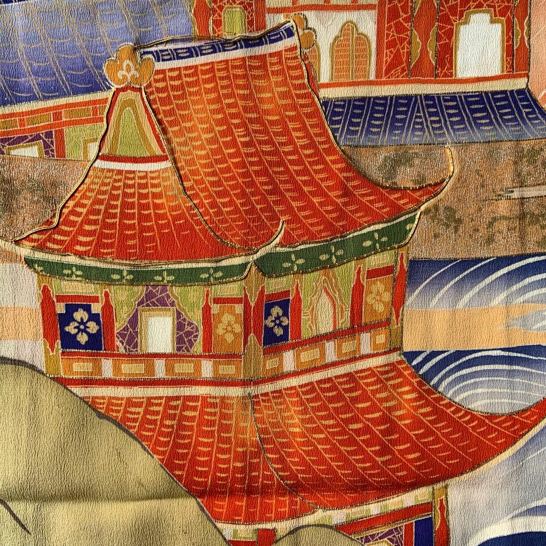 アンティーク振袖 鶴と宝船豪華高級リメイク材料