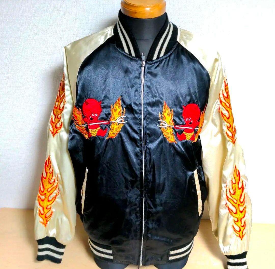 br22 RED HOT DEVIL スカジャン 黒×白金 メンズLサイズ相当