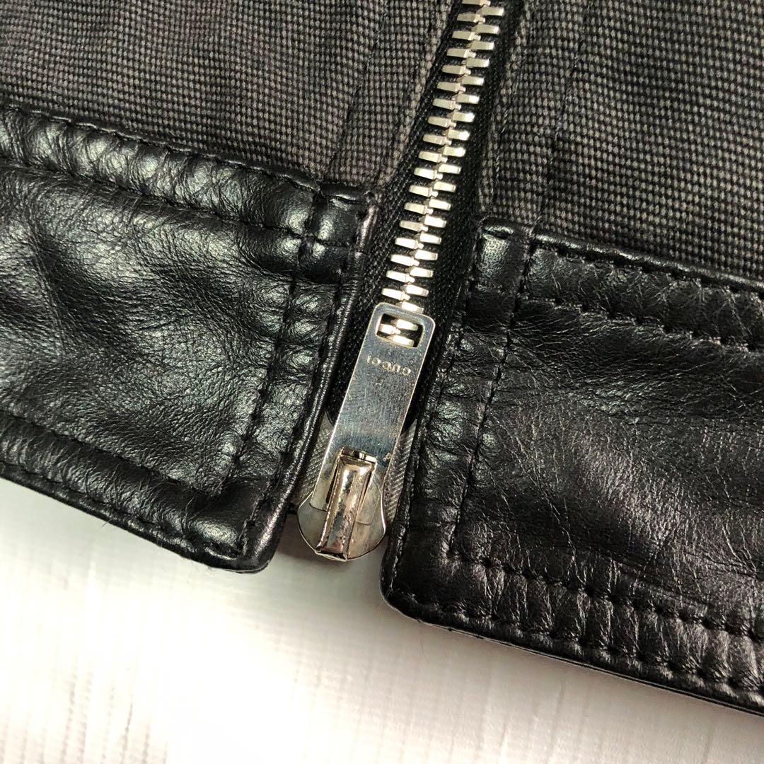 08AW GUCCI グッチ レザー切り替え ジップ ジャケット ブラック