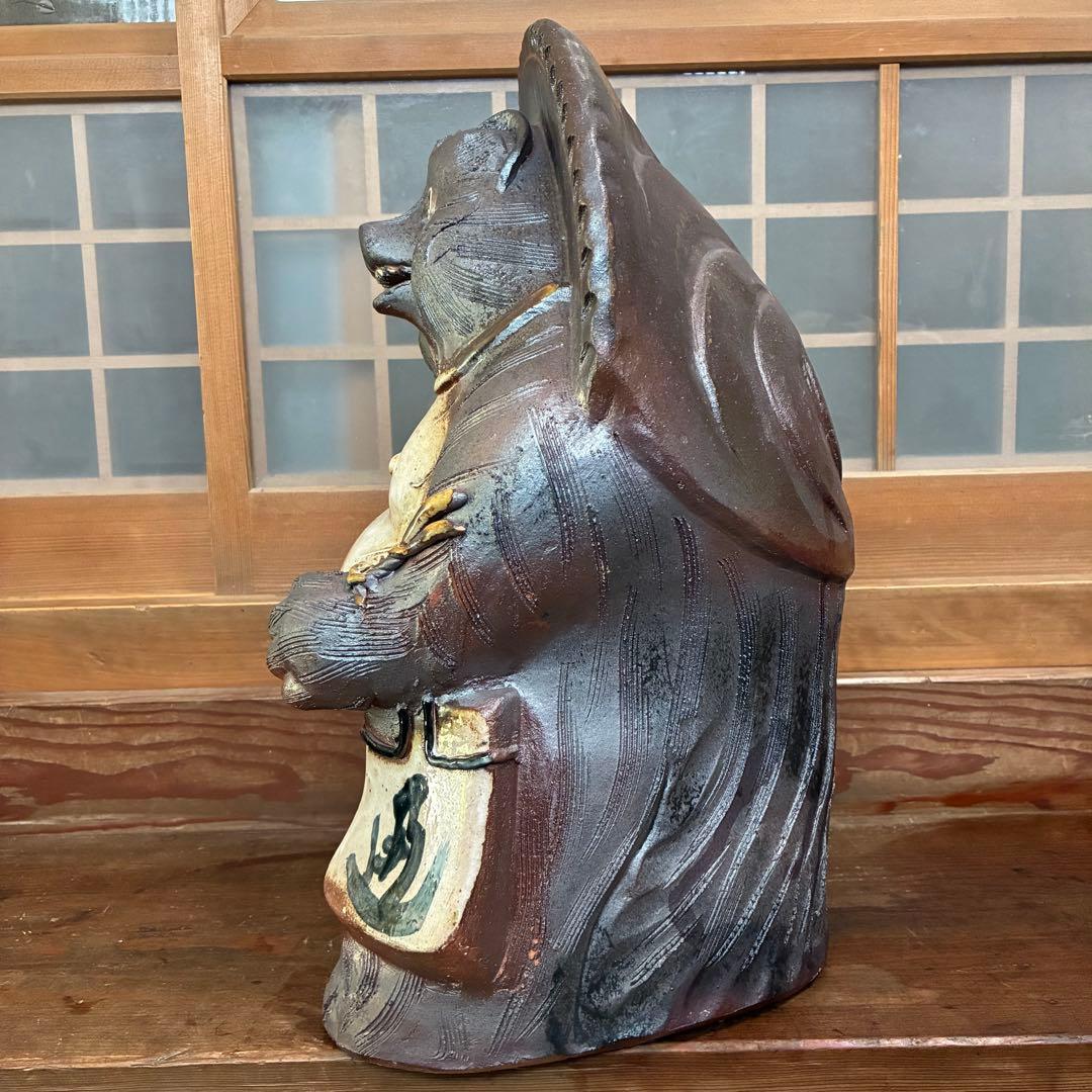 昭和初期　時代物　骨董　￼信楽焼　たぬき　置物　縁起物　商売繁盛　￼レア
