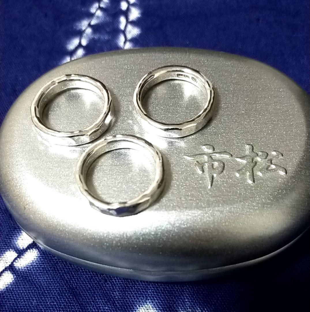 市松 silver シルバー 3連リング 16号