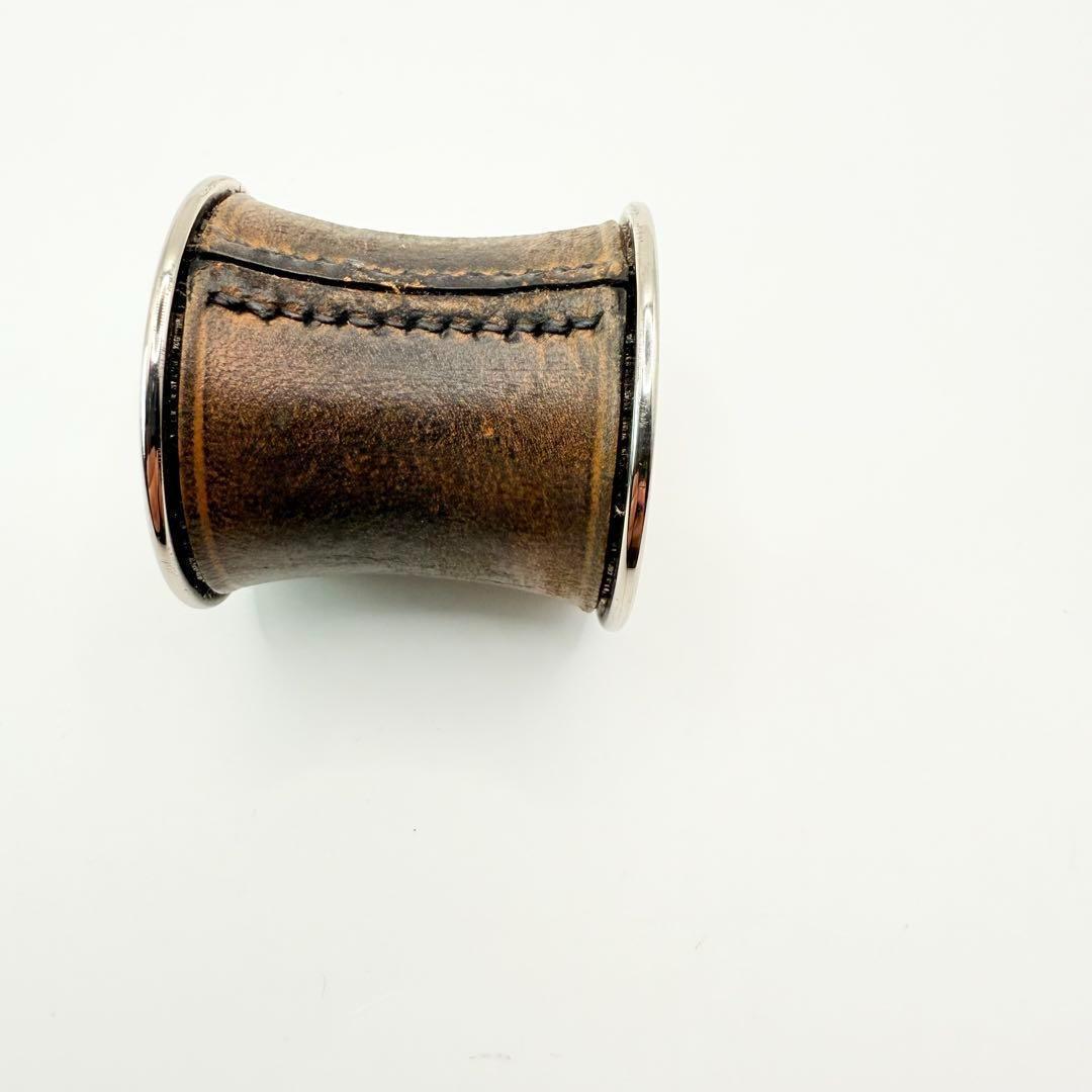 【美品】HERMES エルメス　スカーフリング　筒型シリンダー　シルバー　レザー