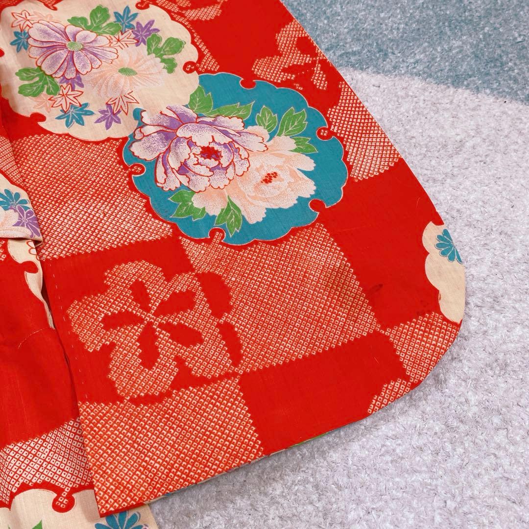 七五三 3歳 アンティーク 着物 作り帯 バッグ 草履 髪飾り セット