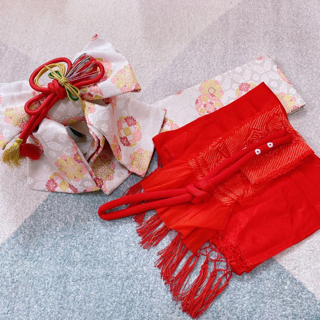 七五三 3歳 アンティーク 着物 作り帯 バッグ 草履 髪飾り セット