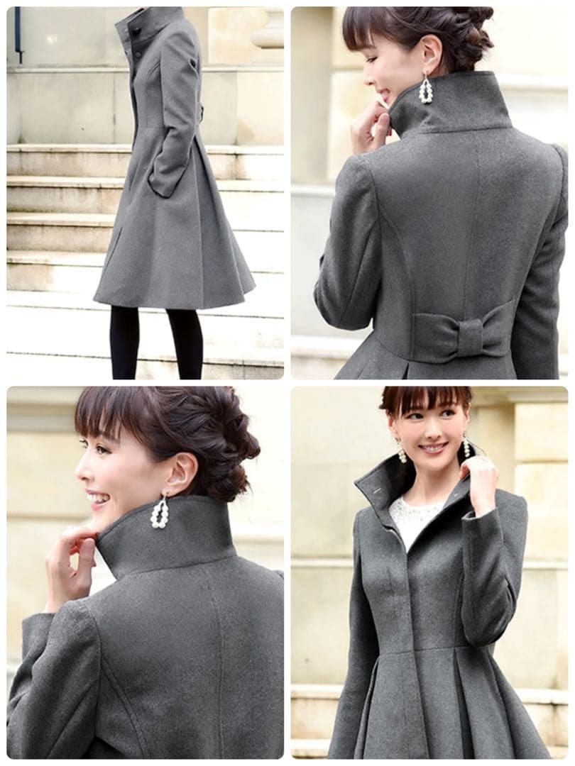 RUIRUE BOUTIQUE バックリボンフィット＆フレアウールコート　S