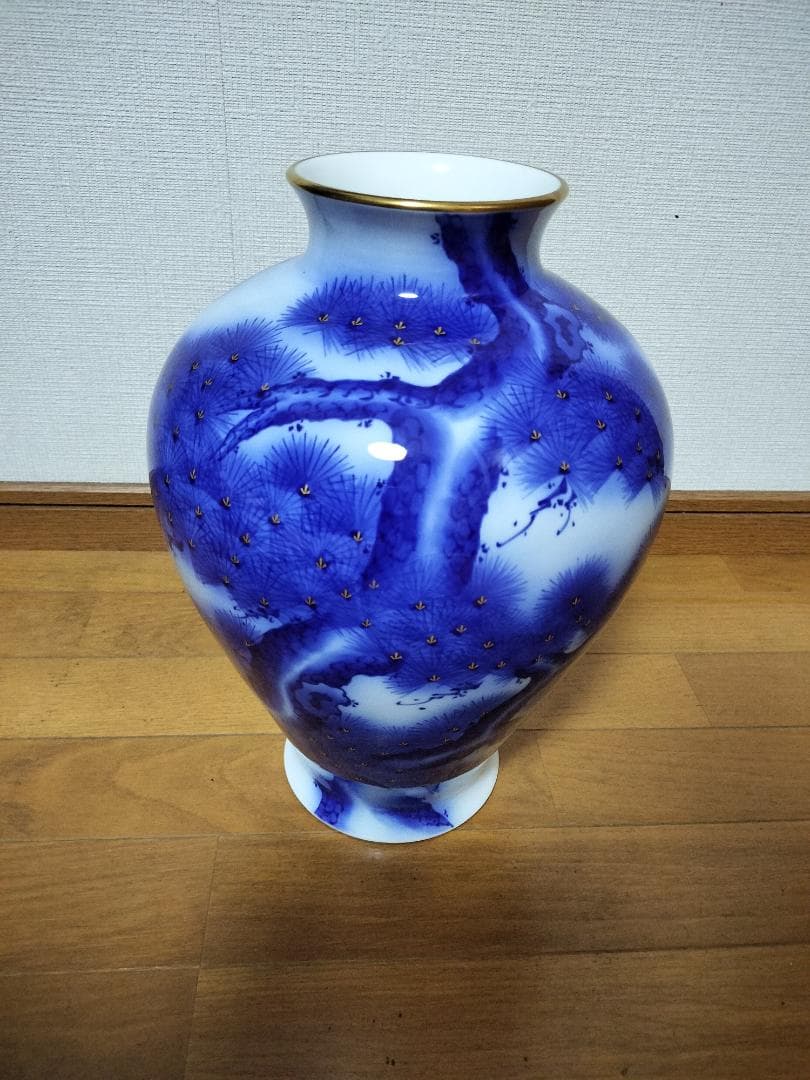 香蘭社 染錦模様 花瓶 老松文 金彩