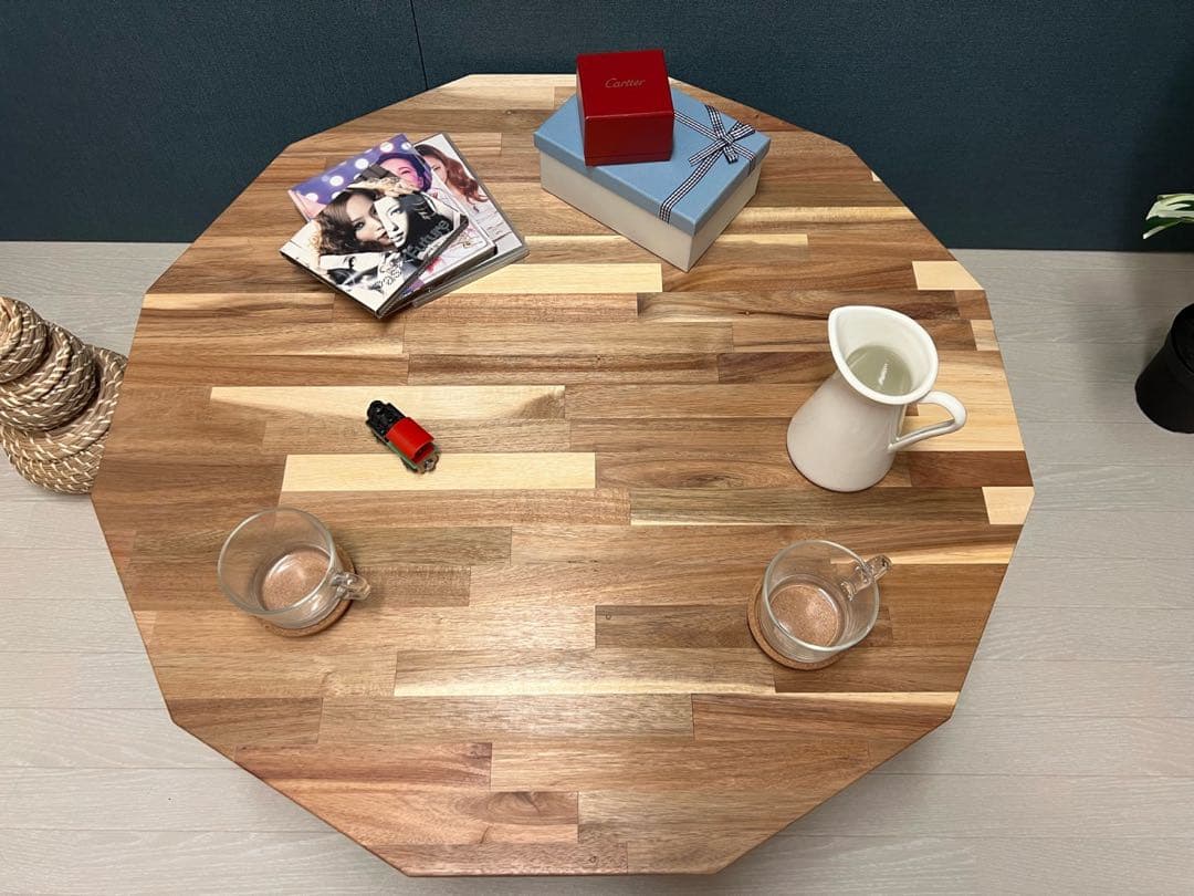 【送料無料】 ローテーブル 12角 90cm アカシア 折りたたみ脚