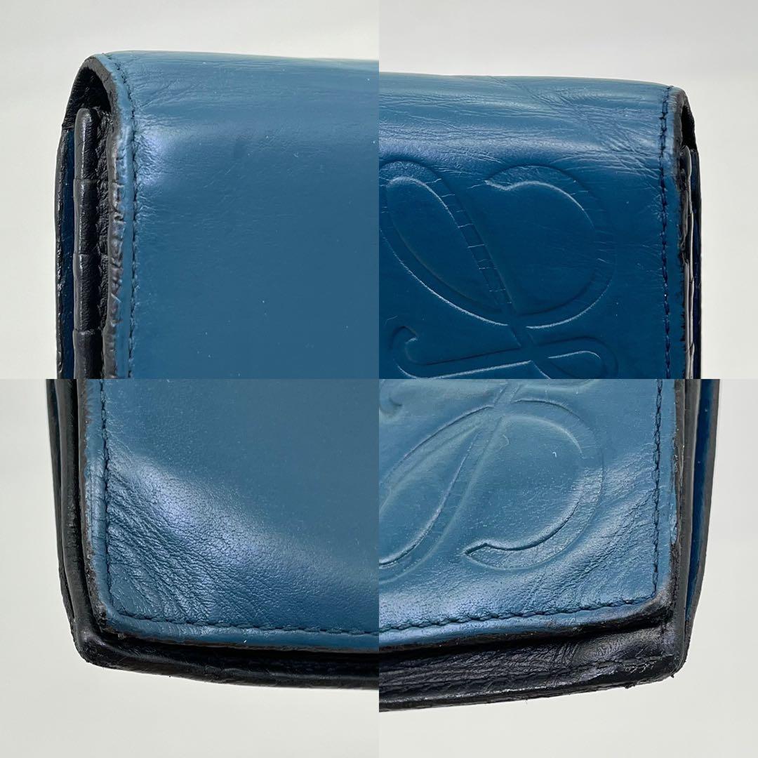 LOEWE 長財布 フラップウォレット アナグラム デカロゴ ネイビー レザー