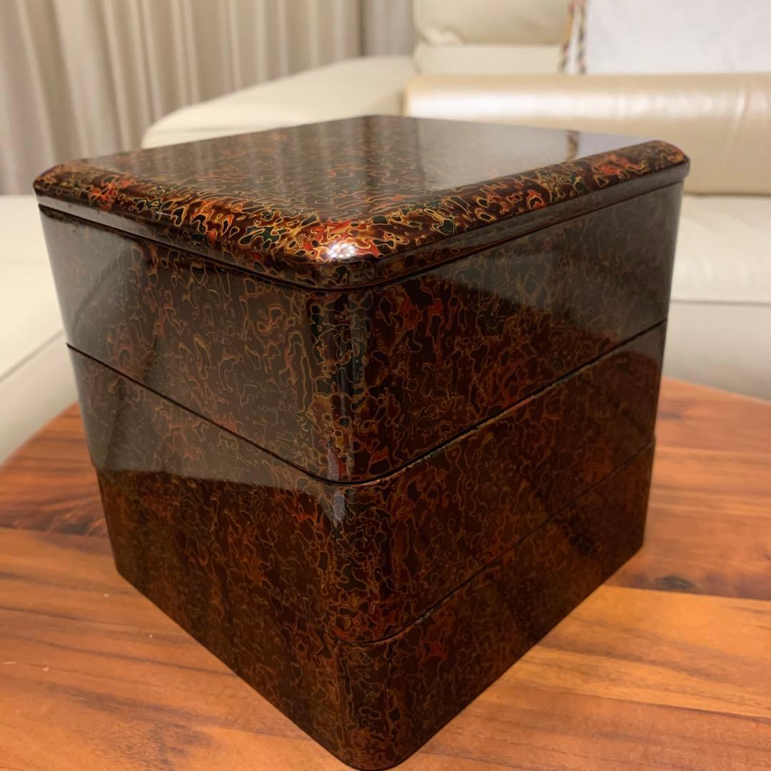 津軽塗 三段重 青森 唐塗 6寸 紙箱付 おせち お重 自宅保管品