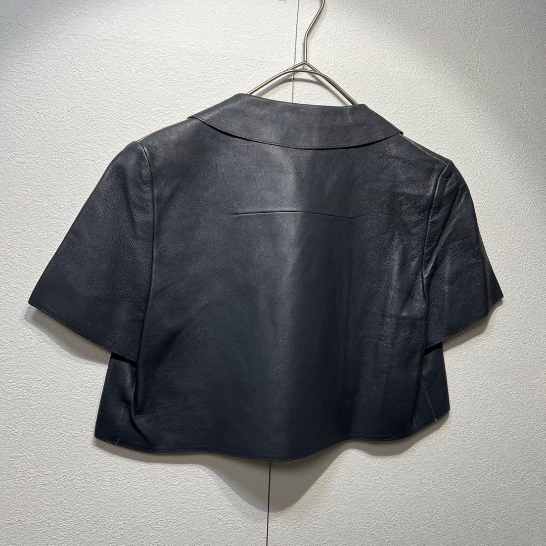 希少 マルニ 上質 ラムレザー ボタンレス デザイン 半袖 ジャケット 38
