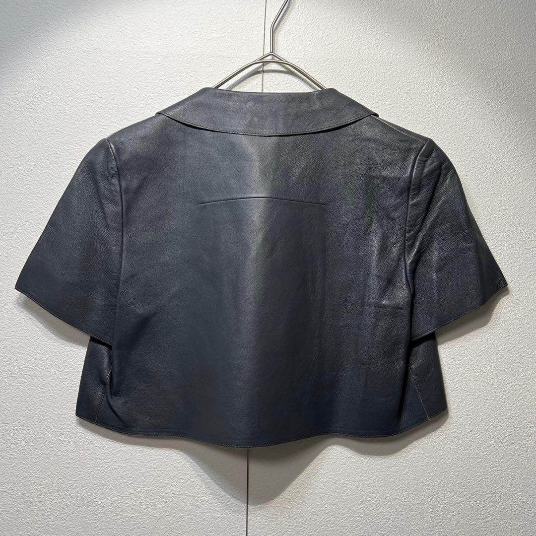 希少 マルニ 上質 ラムレザー ボタンレス デザイン 半袖 ジャケット 38