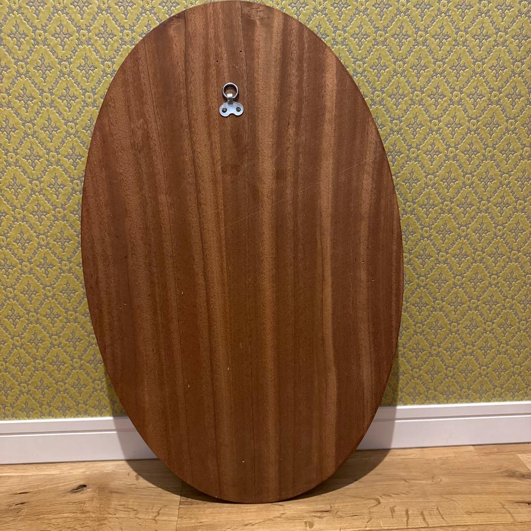 イギリスアンティーク チーク材 オーバル ウォールミラー　ミッドセンチュリー