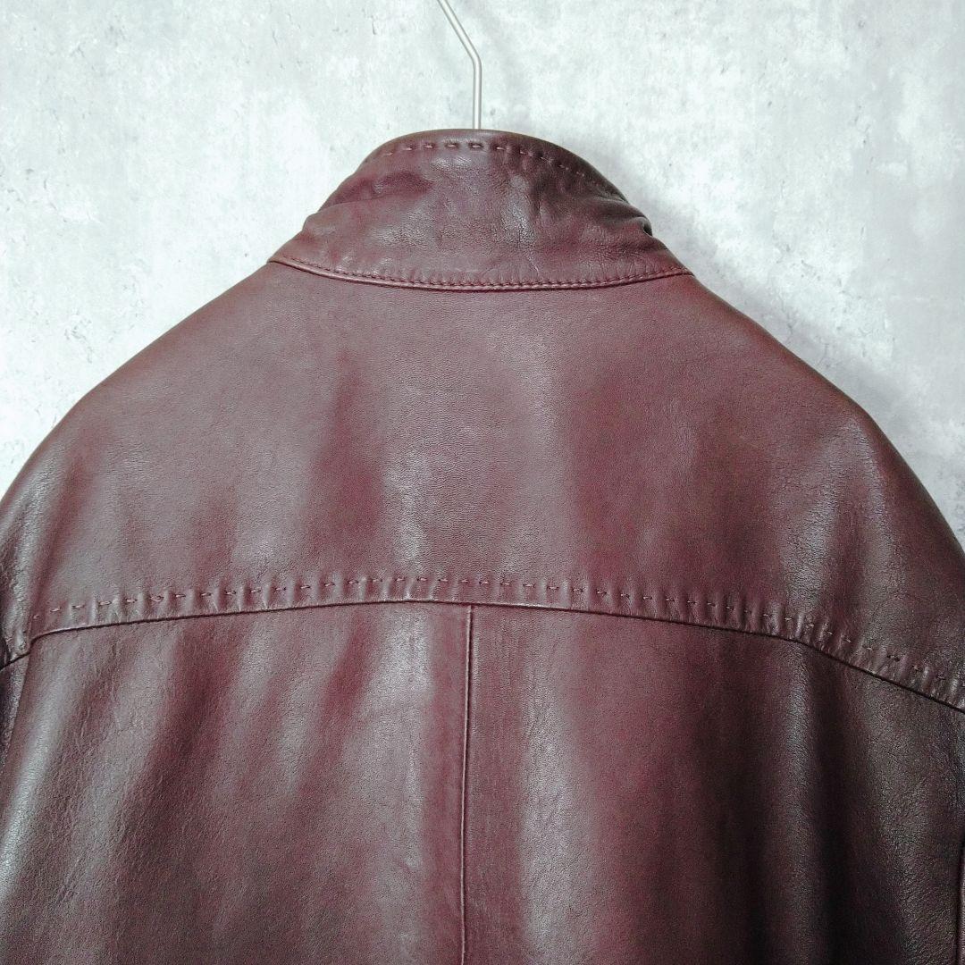 ムッシュニコル バーガンディ 羊革 50 レザー シングルライダースジャケット