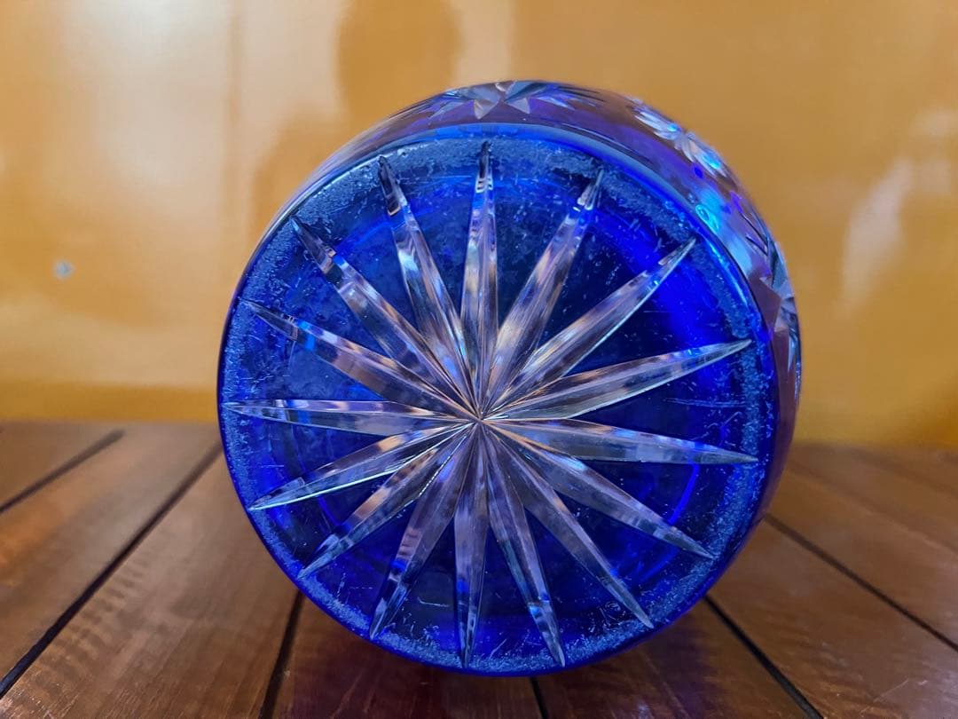 カットガラス　青いキリコ　切子ビンテージ　花瓶　江戸切子　flake