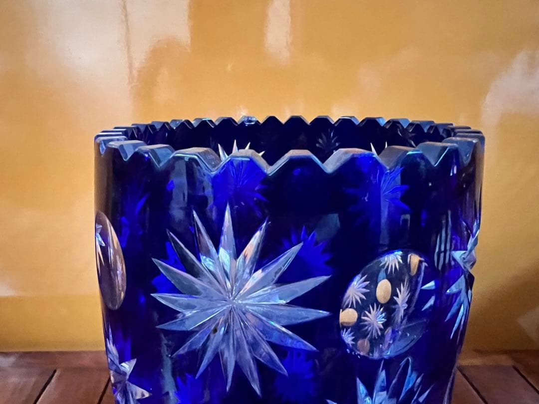 カットガラス　青いキリコ　切子ビンテージ　花瓶　江戸切子　flake