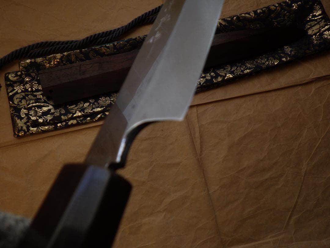 本焼/伯鳳宗良作★柳刃刺身包丁刃渡り尺1寸★水牛八角柄★