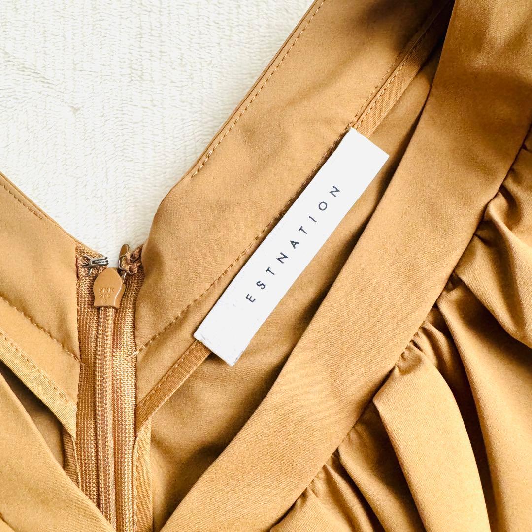 ✨希少✨美品✨ エストネーション ブラウス ギャザー フリル Vネック キャメル
