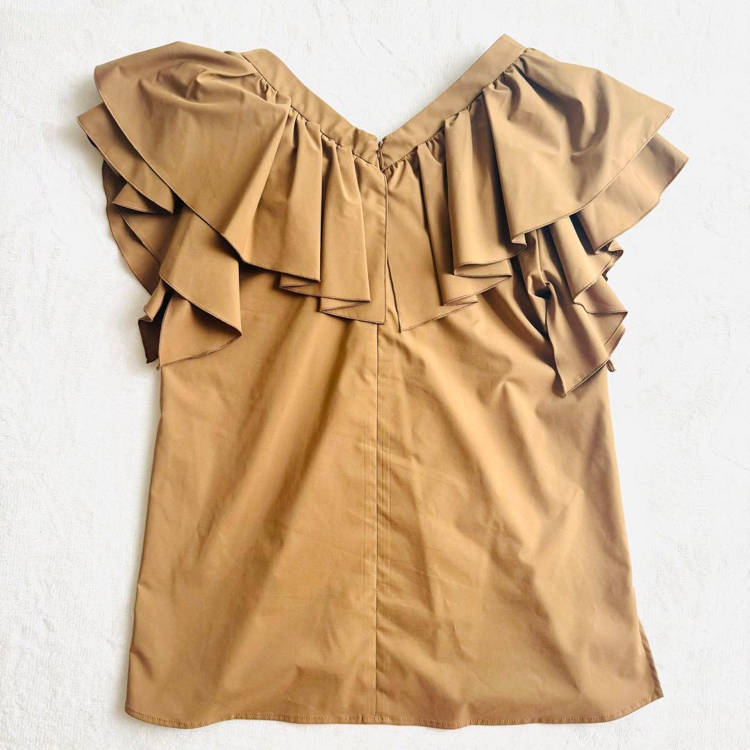 ✨希少✨美品✨ エストネーション ブラウス ギャザー フリル Vネック キャメル