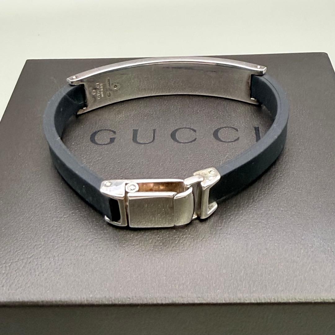 GUCCI ブラック レザー•シルバーバングル　ブレスレット