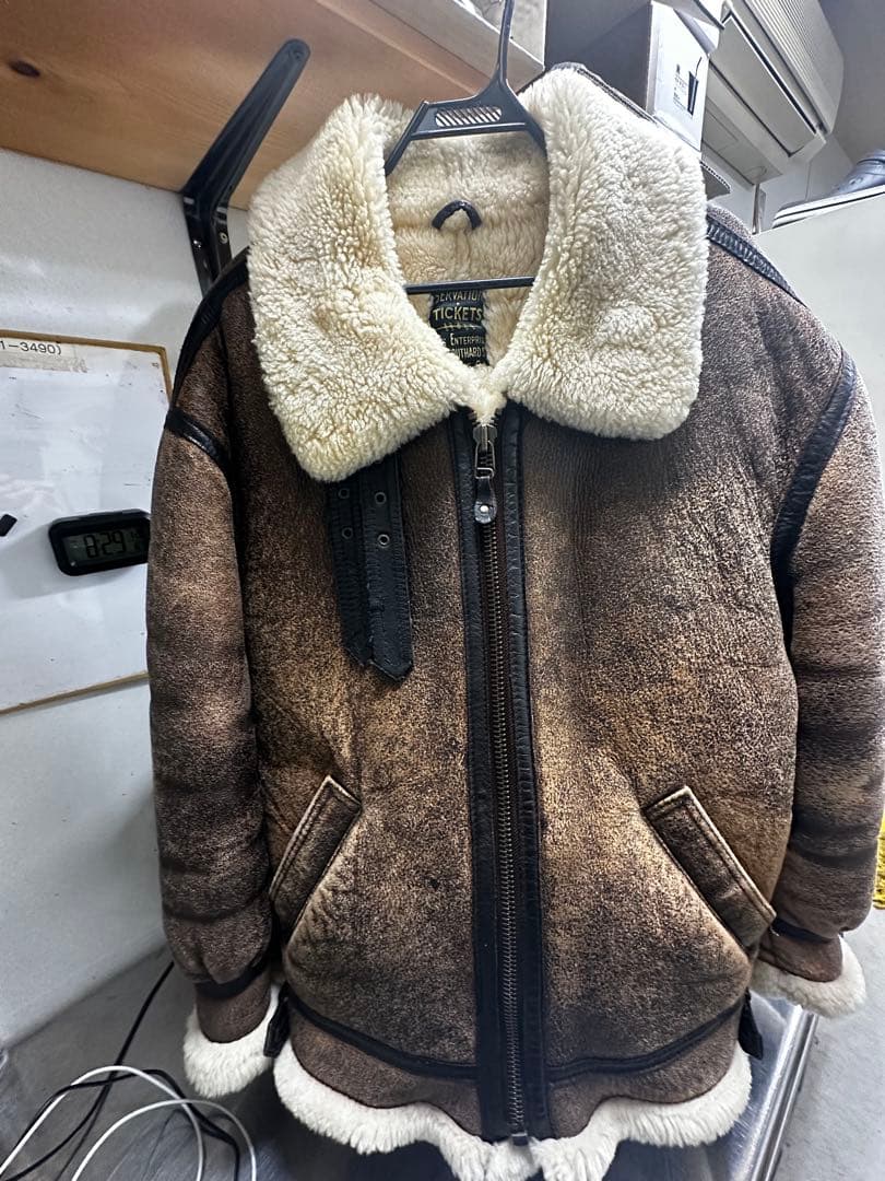 人気✨90's リアルムートン　B-3 シープスキン　レザージャケット　ブラウン