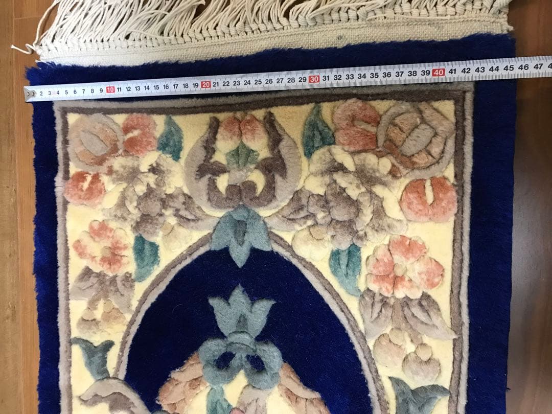 中国緞通 　高級手織り絨毯 　ウール100%　45cm×75cm ブルー