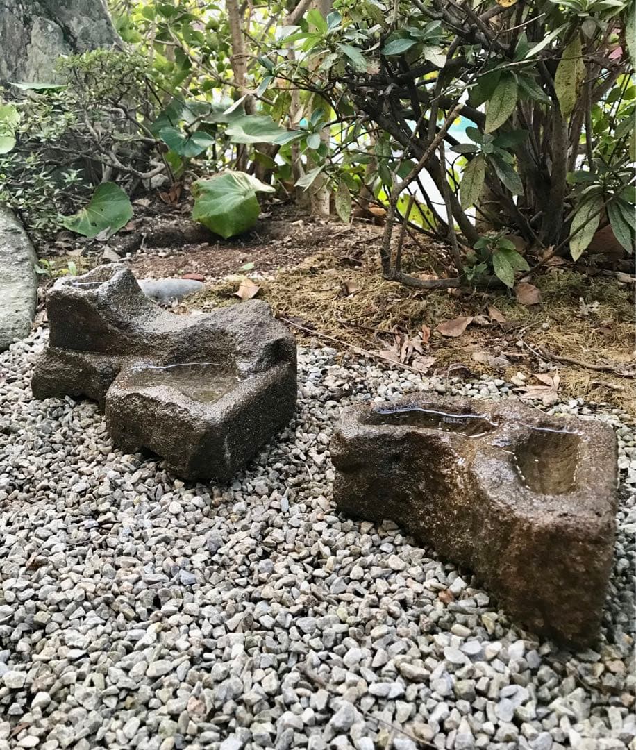 【石鉢・山苔鉢・寄せ植え鉢２個】造園水石飾り石箱庭