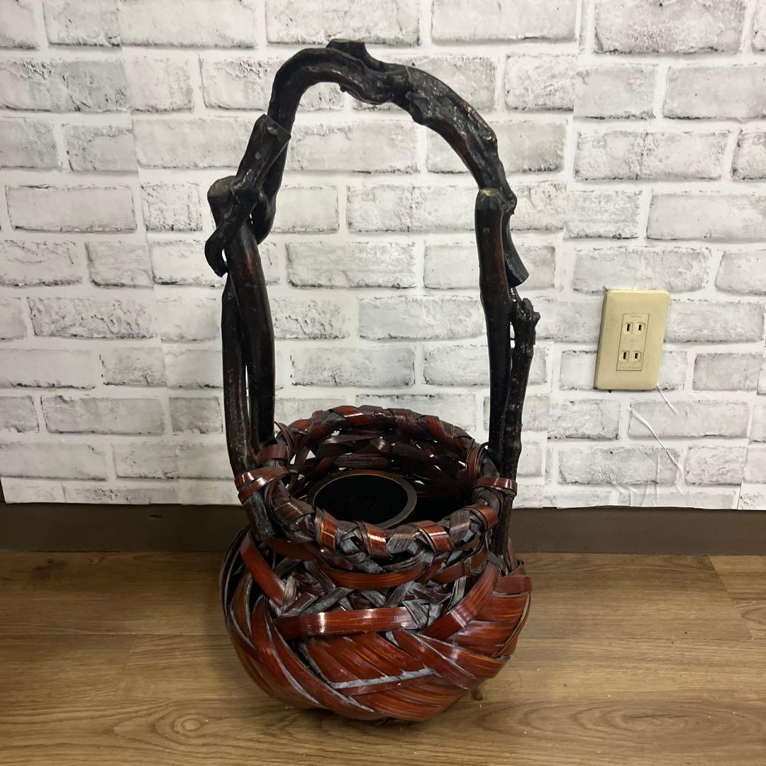 B-壁 竹編み 花瓶 籠 伝統工芸 手編み インテリア 銘入り 和風 花入れ