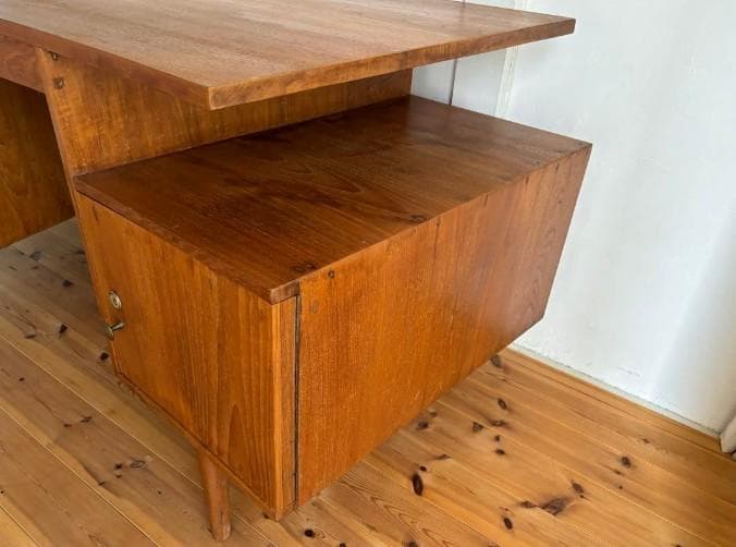 月末セール！北欧ヴィンテージチーク両袖デスク チーク素材　アンティーク書斎デスク
