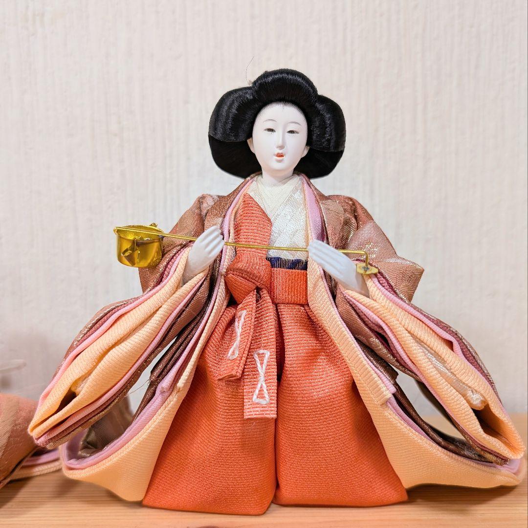 雛人形 三人官女 五人飾り 文様雛 長月作 ピンク 小さめ ひな人形 ひな祭り