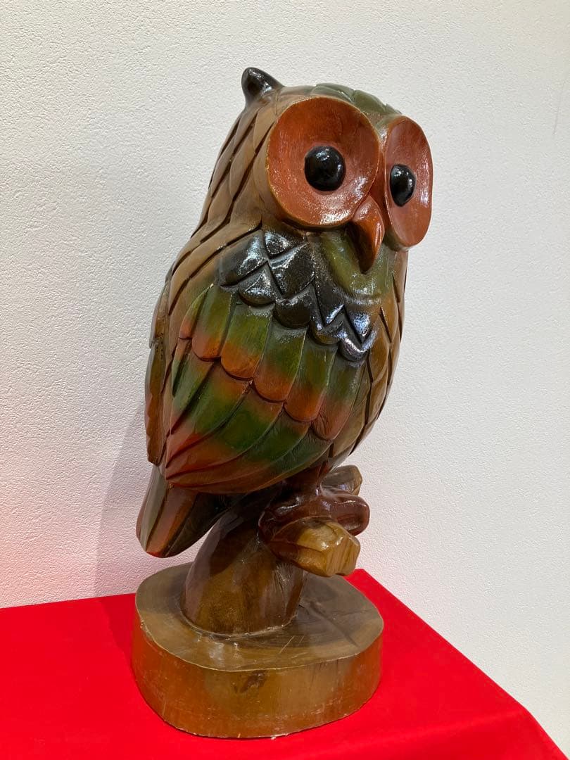 木製フクロウ彫刻 約30cm