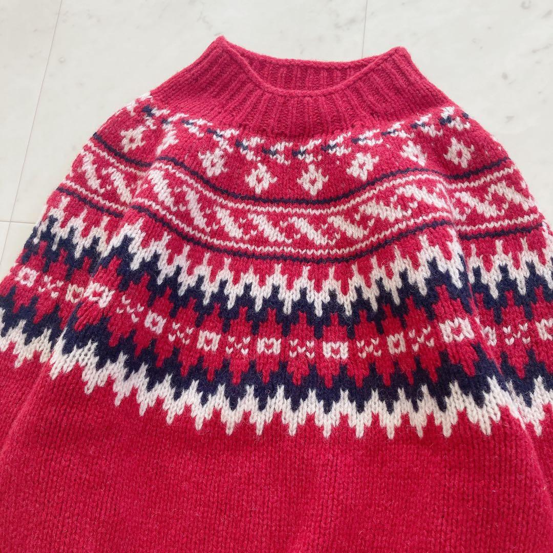 美品　Harley of Scotland ハイネックノルディックニット　赤系