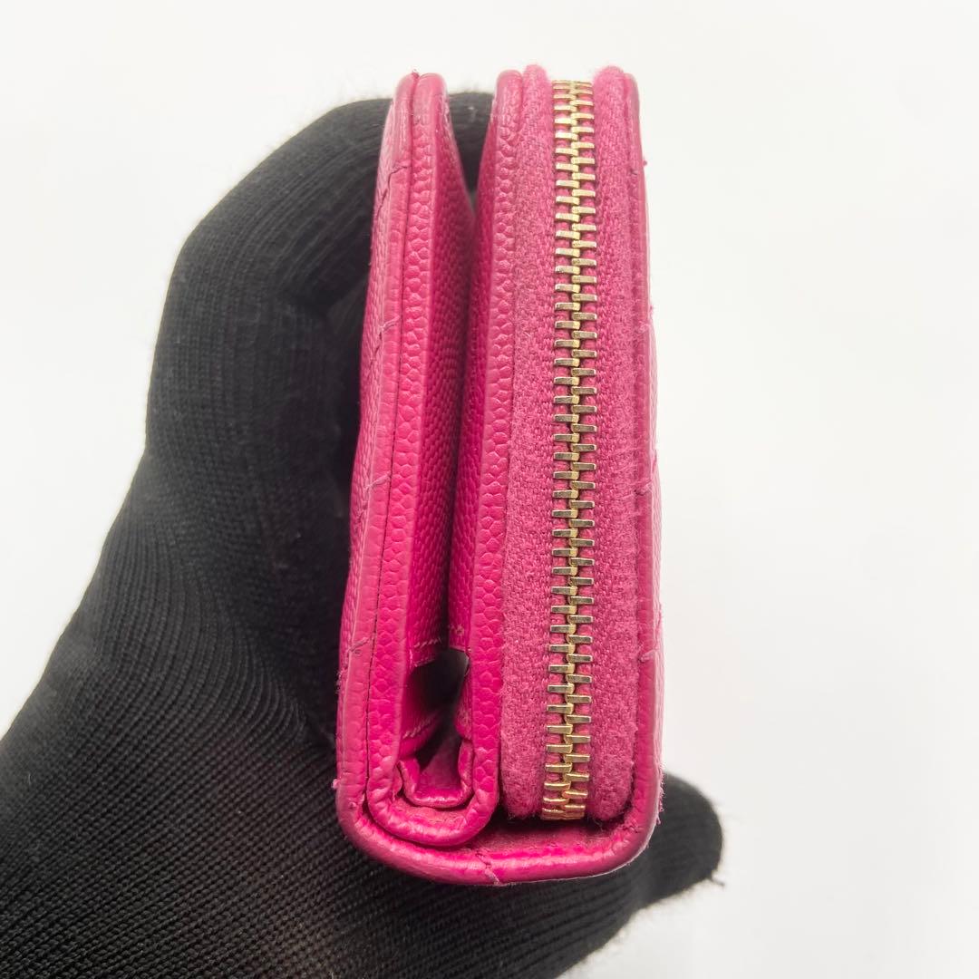 サンローラン　折り財布　カサンドラ　YSL キャビアスキン　レザー　ピンク