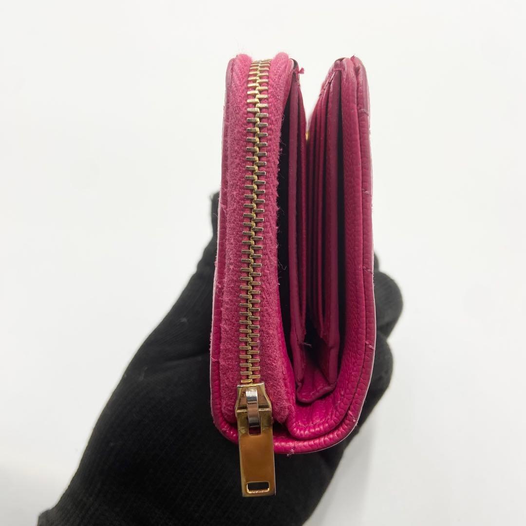 サンローラン　折り財布　カサンドラ　YSL キャビアスキン　レザー　ピンク