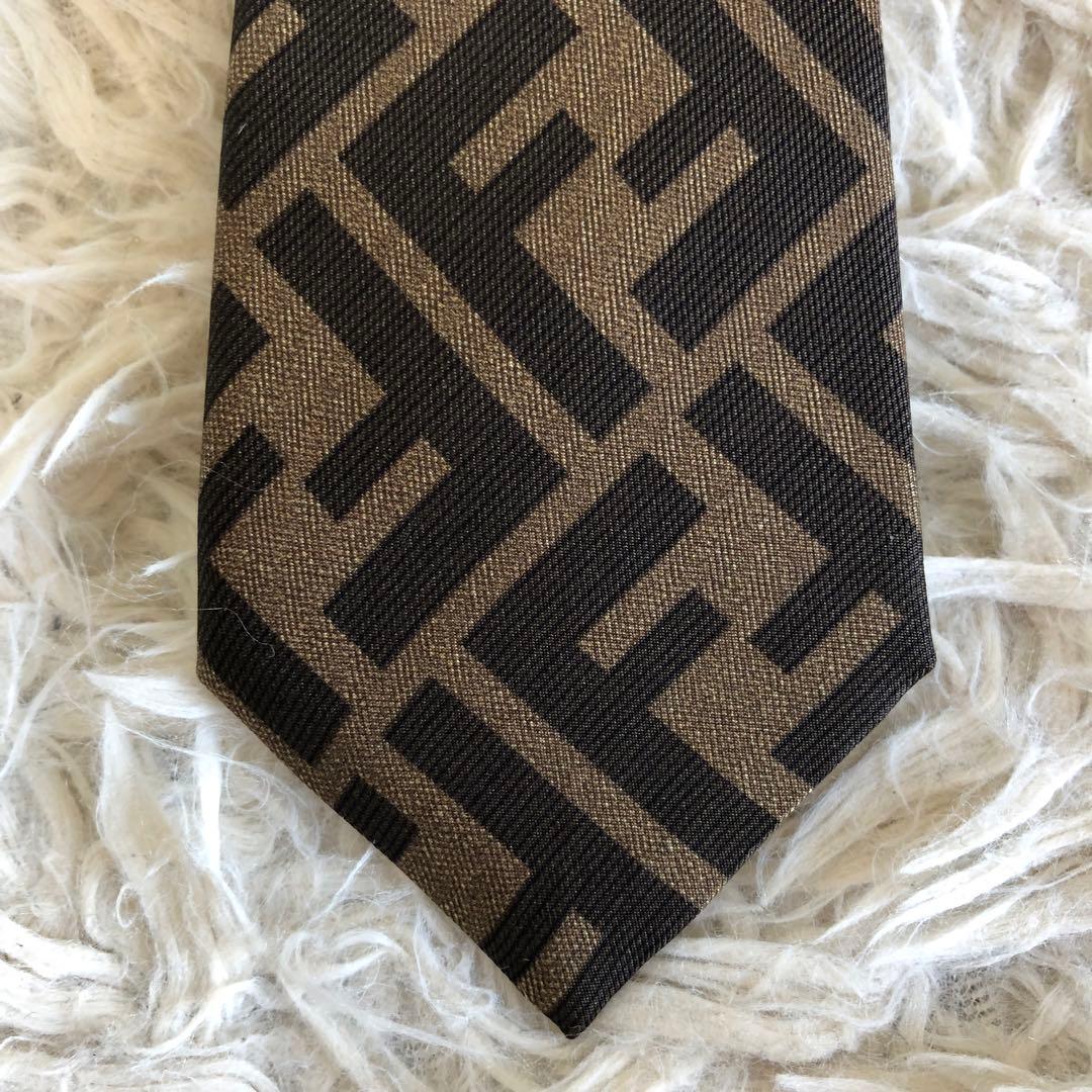 【新品未使用】フェンディ　ナローネクタイ　ズッカ柄　シルク100%